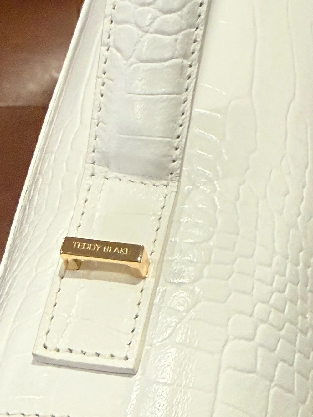 Teddy Blake White Croc-Embossed Top-Handle Satchel with Gold Hardware